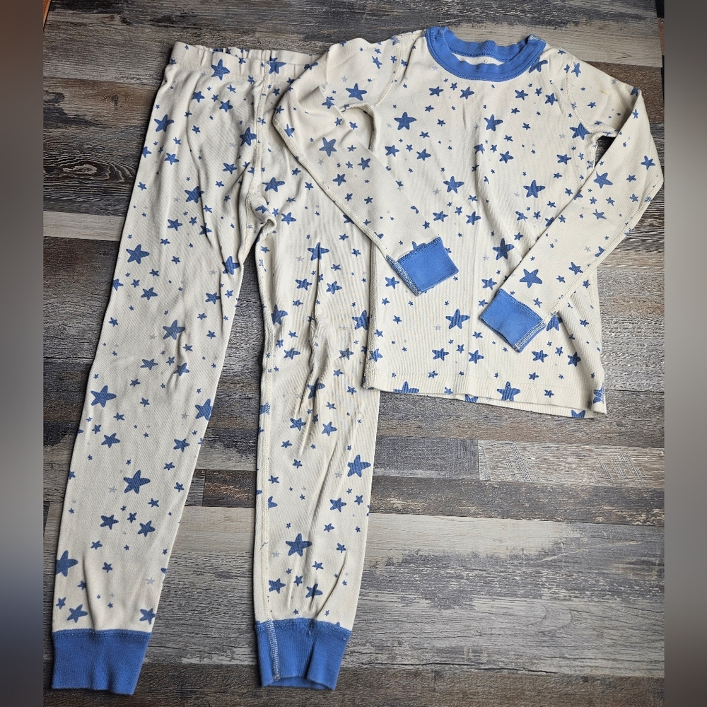 Hanna Andersson MOON and BACK Kid's Pajamas Set Size 8 Youth Blue White Stars